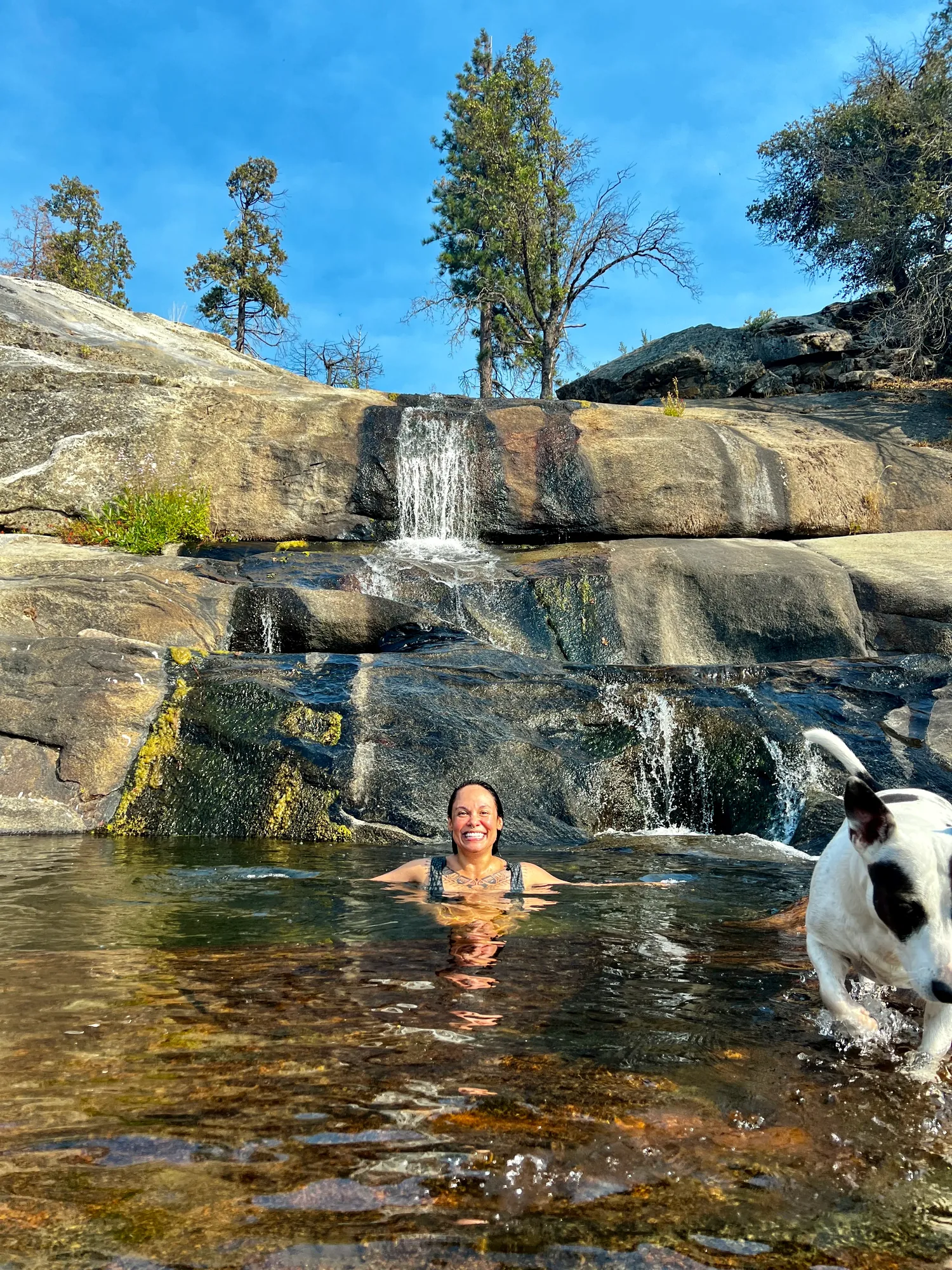 Swimming hole at waterfall camping near Shaver Lake