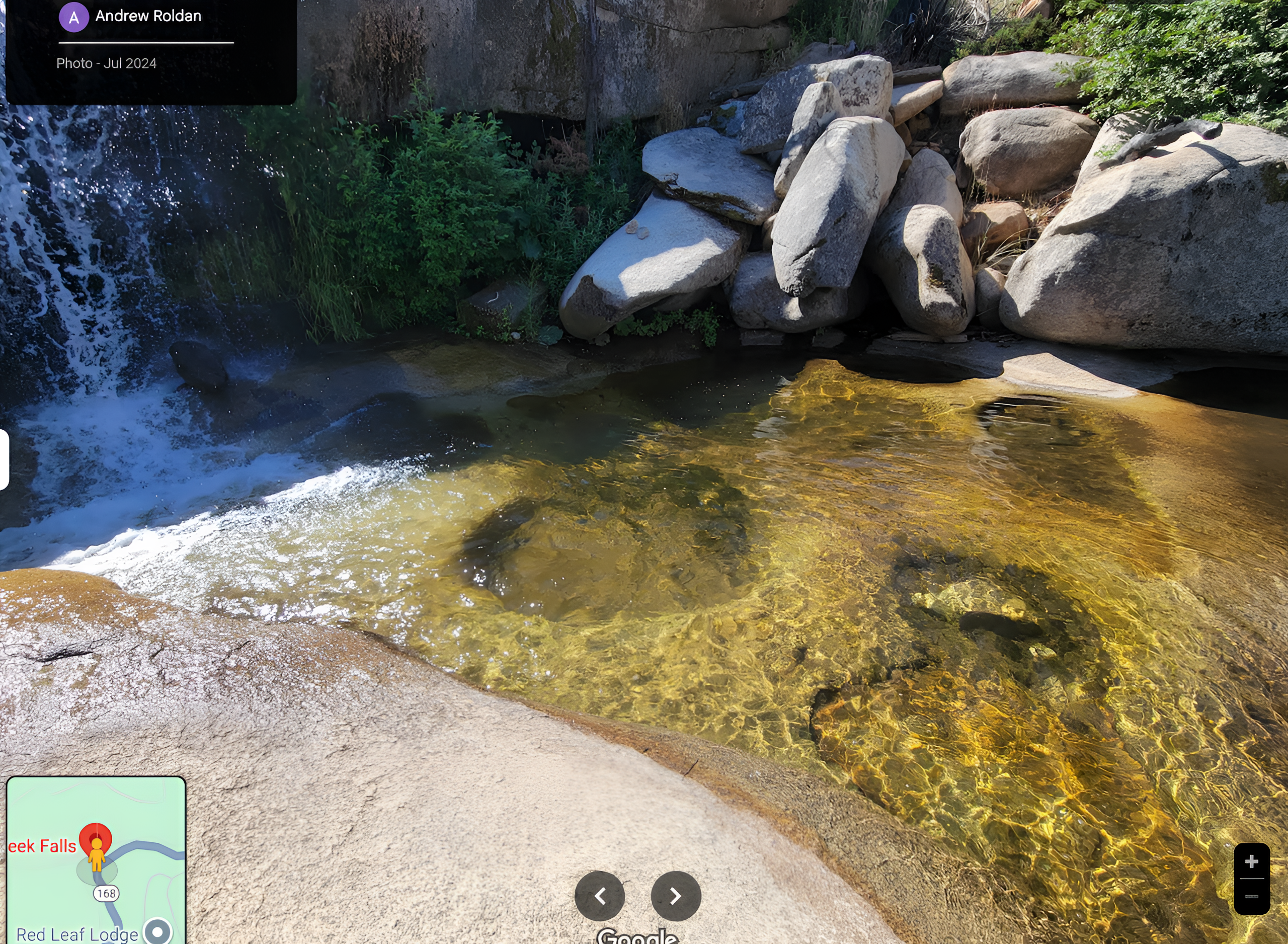 Musick Cove waterfall campsite near Shaver Lake